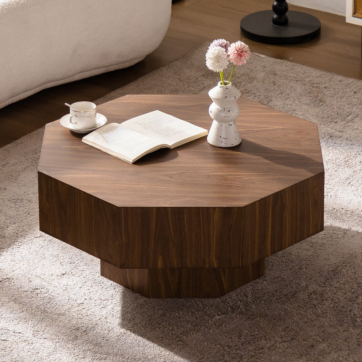 30.51 Inch Wooden Octagonal Coffee Table for Living Room