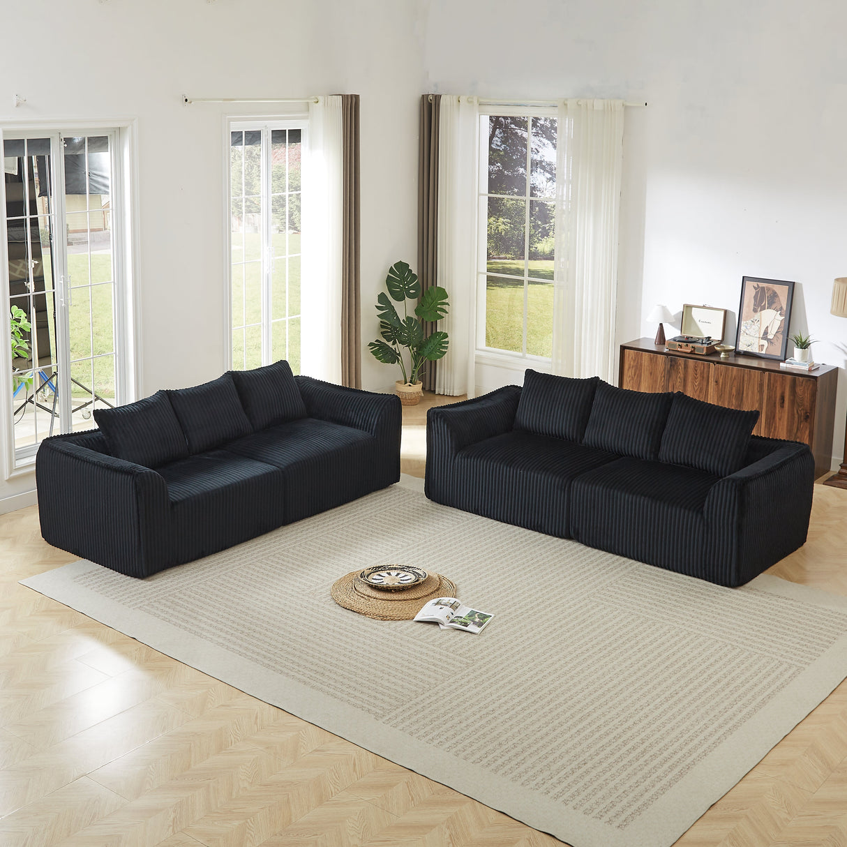 Minimalist 3+3 Seater Corduroy Sofa Set