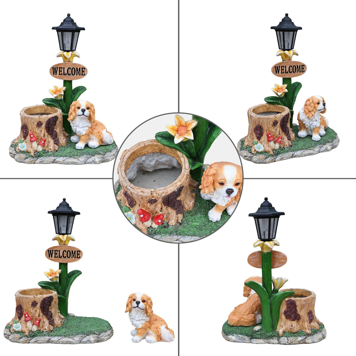 Sitting Dog Solar Lantern Planter Statue