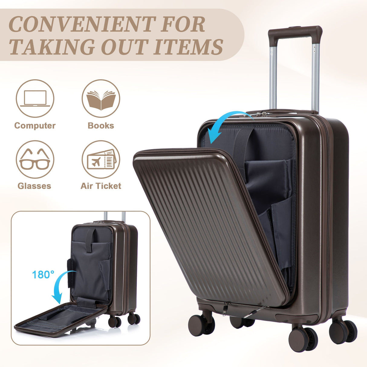 14' & 20' ABS Spinner Wheel Luggage Set with Cosmetic Case