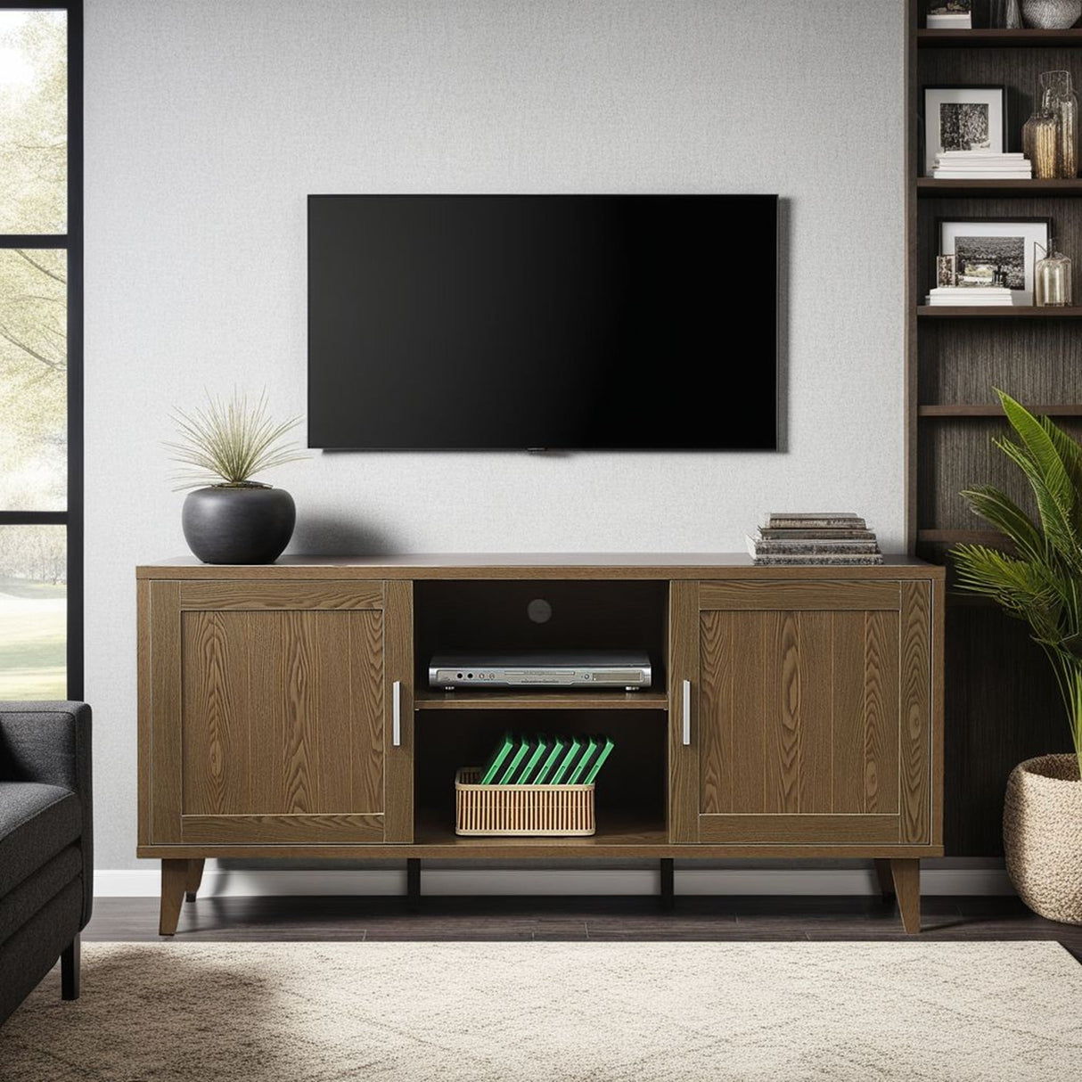 Modern 60 Inch TV Stand in Classic Walnut Finish
