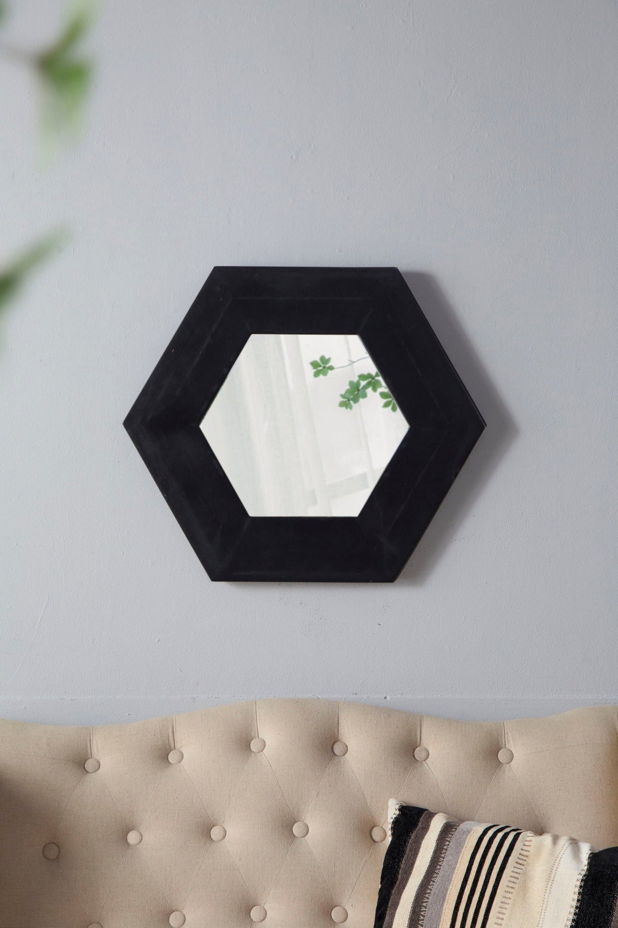 Hexagon Mirror With Natural Wood Frame