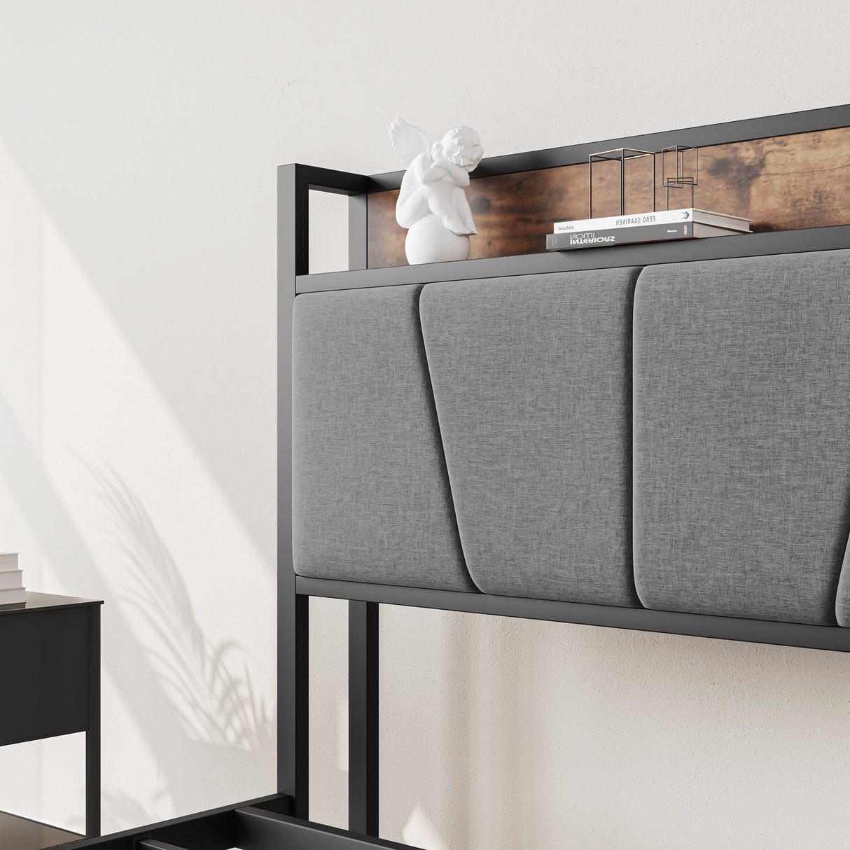 Full Size Bed Frame Storage Headboard with Charging Station