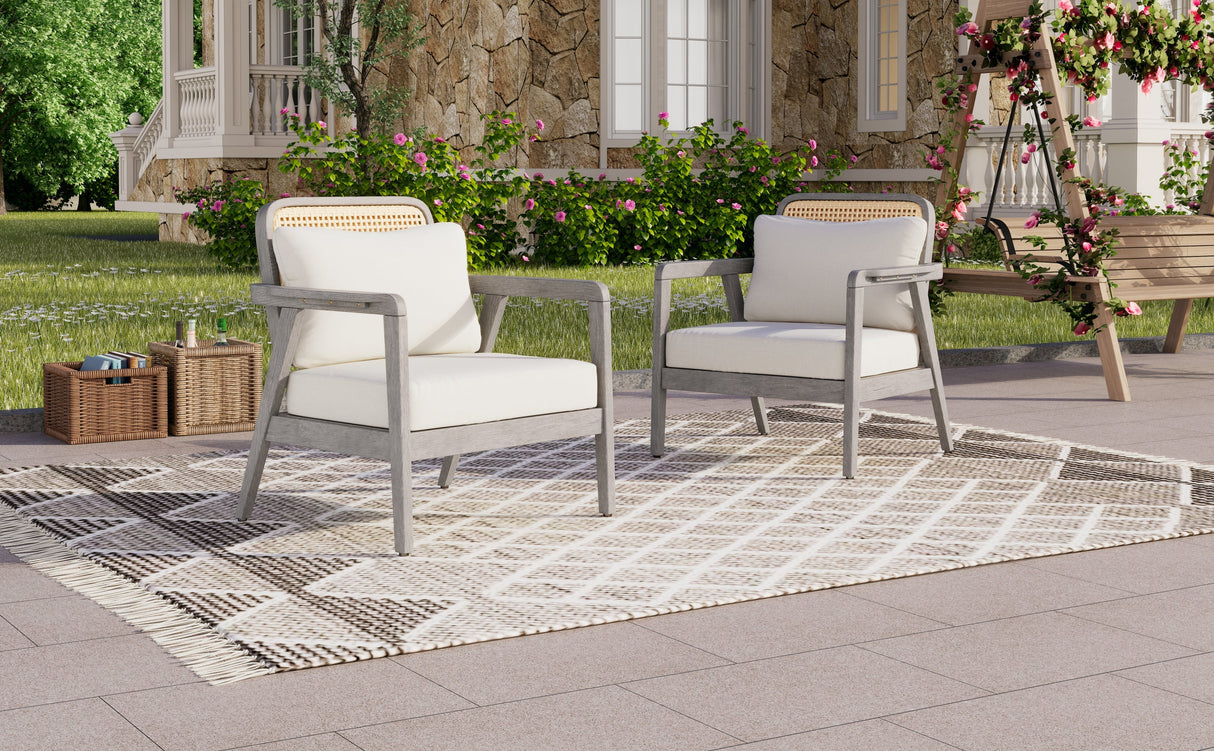 Set of 2 Outdoor Acacia Wood Patio Club Chairs with Cushions