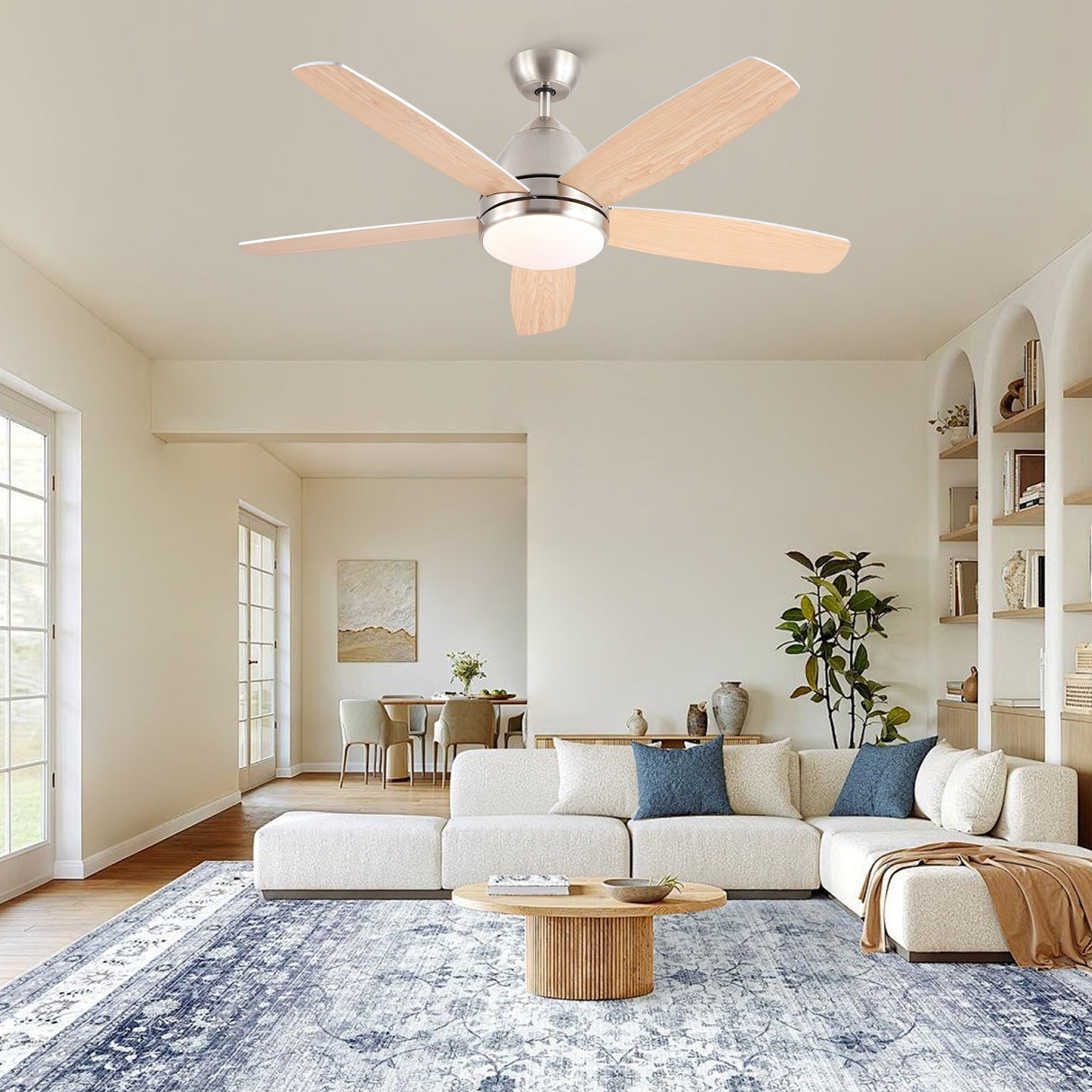 52 in. Indoor Brushed Nickel Ceiling Fan with Integrated LED Light Kit and Remote
