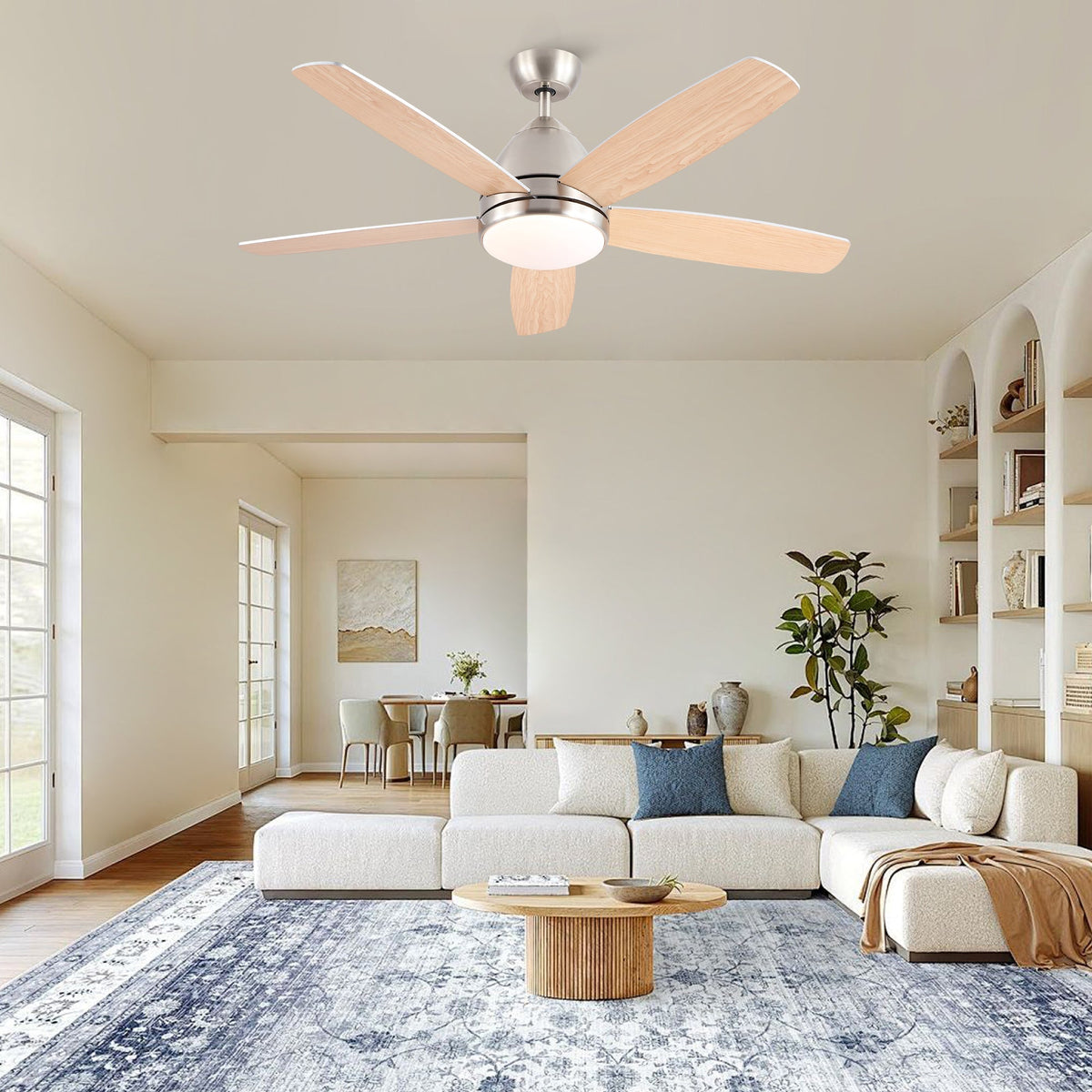 52 in. Indoor Brushed Nickel Ceiling Fan with Integrated LED Light Kit and Remote