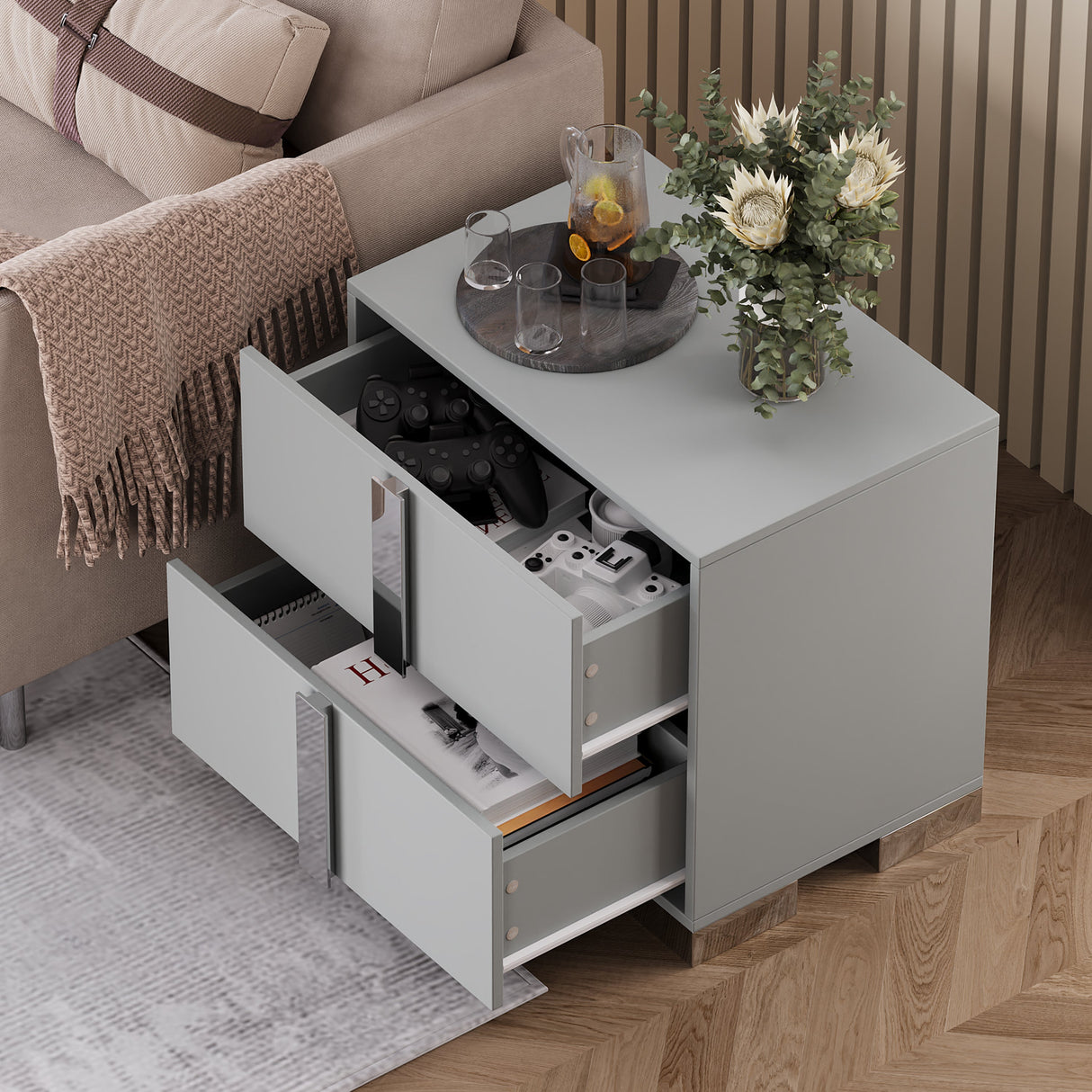 Modern End Table with Drawers