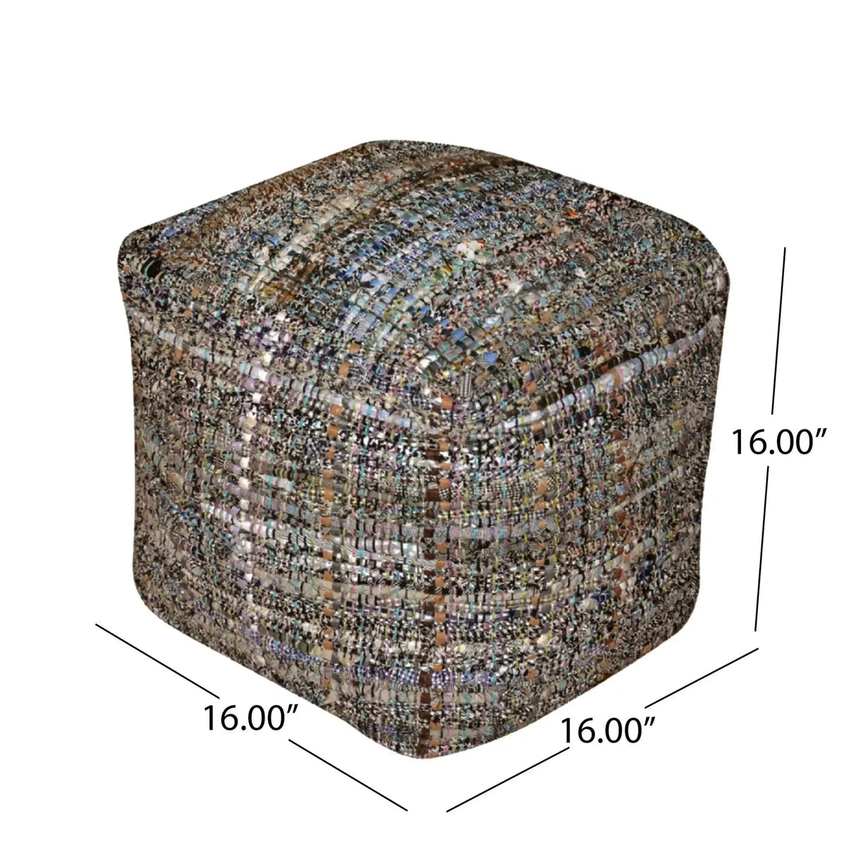 Koki Handcrafted Accent Pouf Recycled Denim And Paper Chindi - Khaki