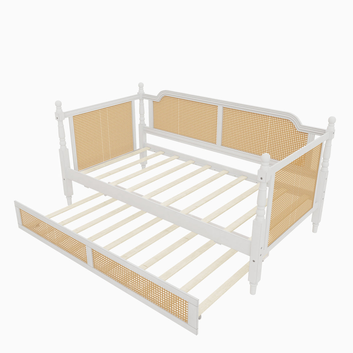 Traditional Style Rattan Twin Size Daybed with Twin Trundle