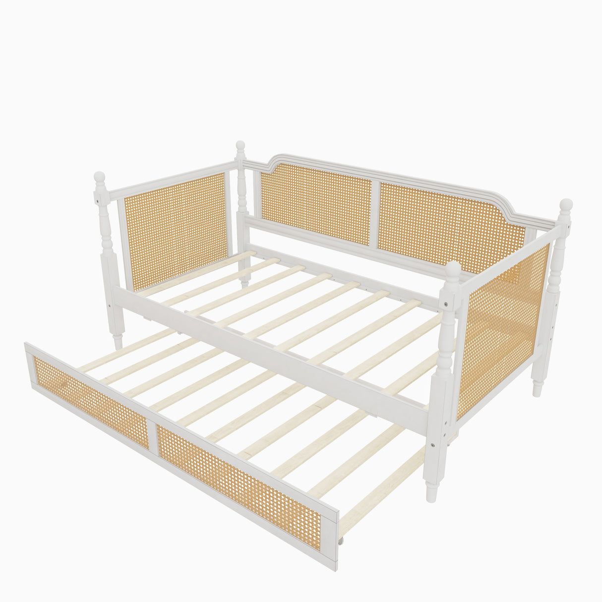 Traditional Style Rattan Twin Size Daybed with Twin Trundle