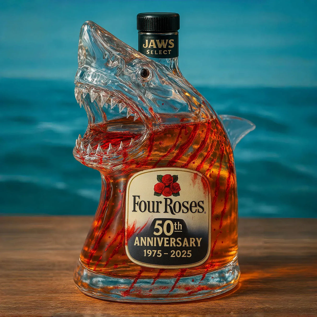 Shark Head Glass Bottle Collectible Whiskey Decanter Movie Memorabilia
