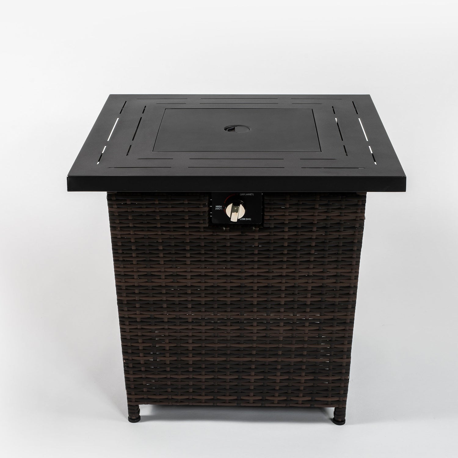 Wicker square fire pit table