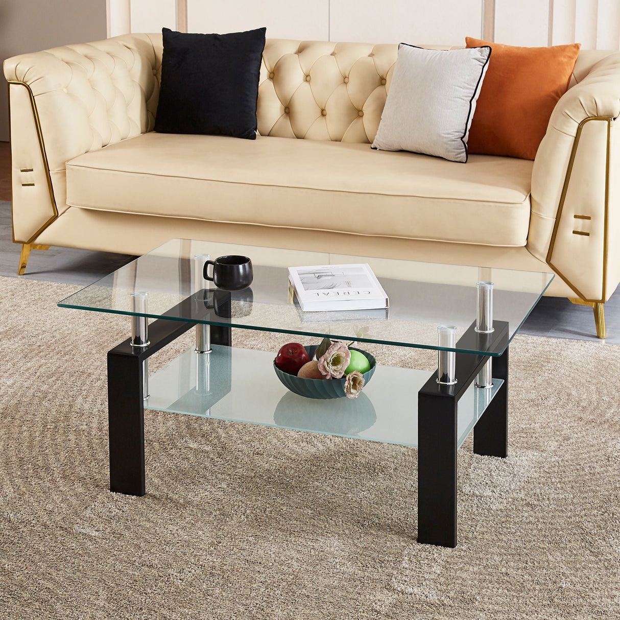 Luxury Modern Tempered Glass Coffee Table With 2 Layers