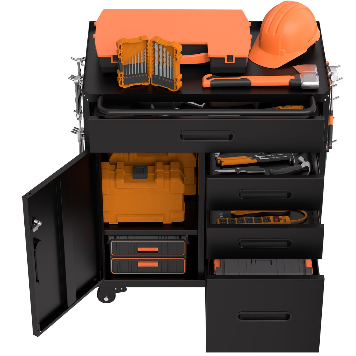 Rolling Tool Cabinet Heavy Duty Garage Storage With Lockable Doors & Drawers