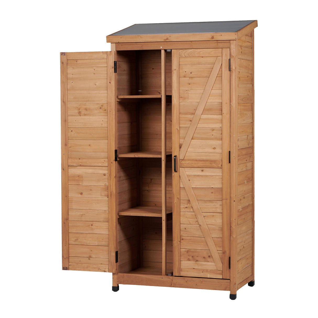 Outdoor Storage Shed With Vertical Tool Cabinet For Backyard