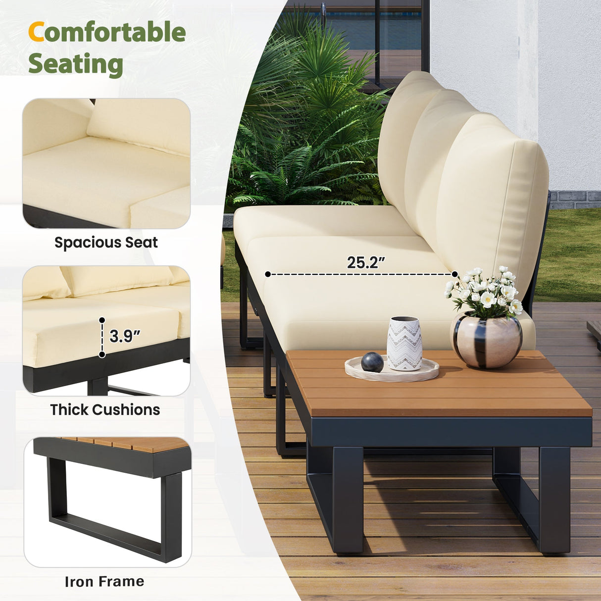 Outdoor Sectional Sofa Set with Adjustable Reclining Seats