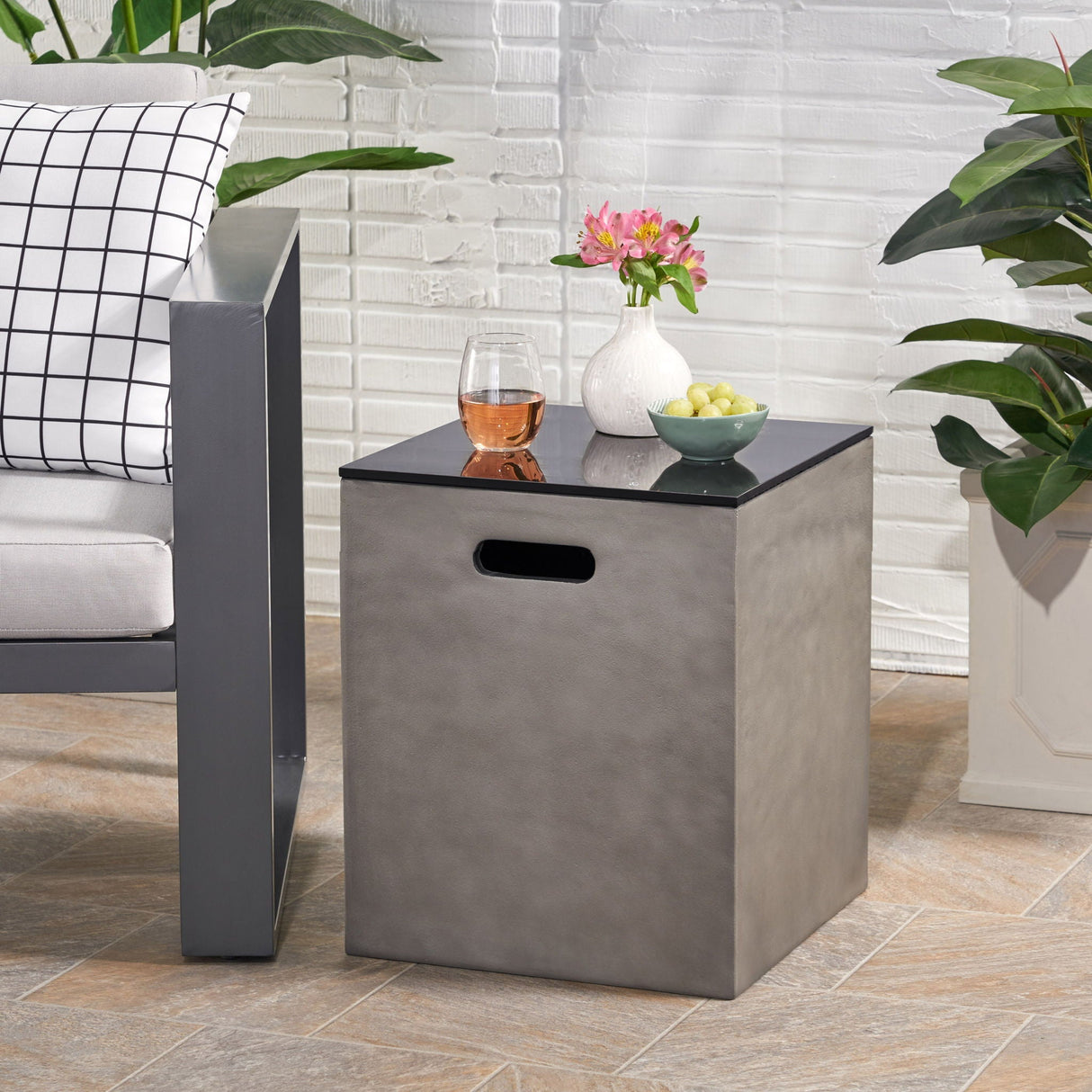 Modern Design MGO Tank Holder Side Table with Ceramic Top - Black / Gray