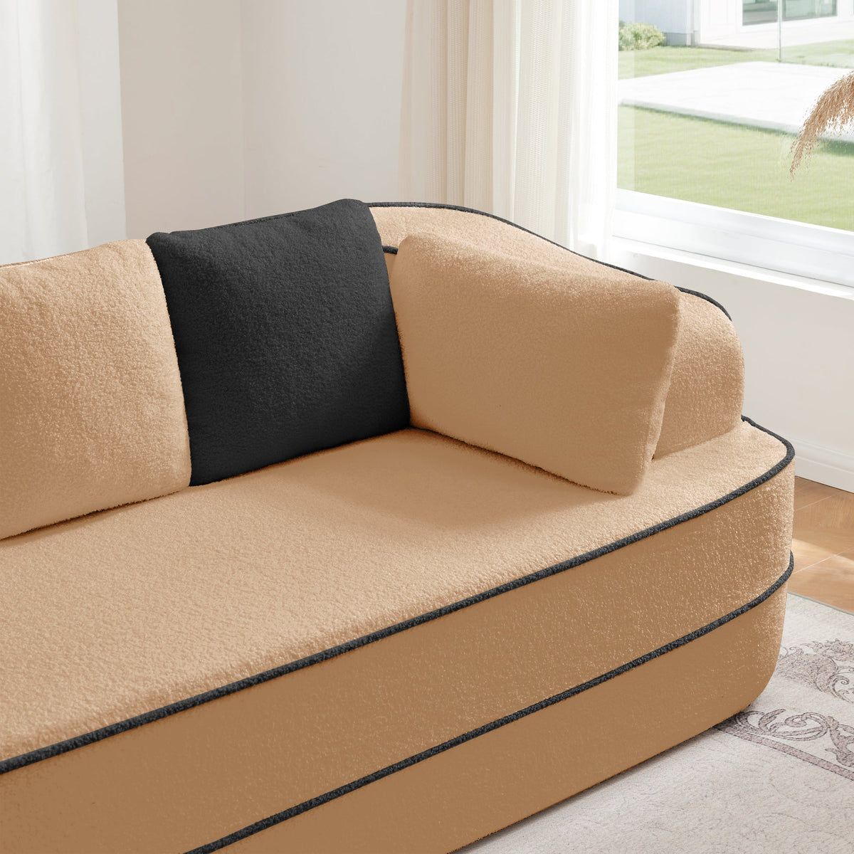 Elysees Right Chaise Sofa With Pillows Teddy Fabric - Camel