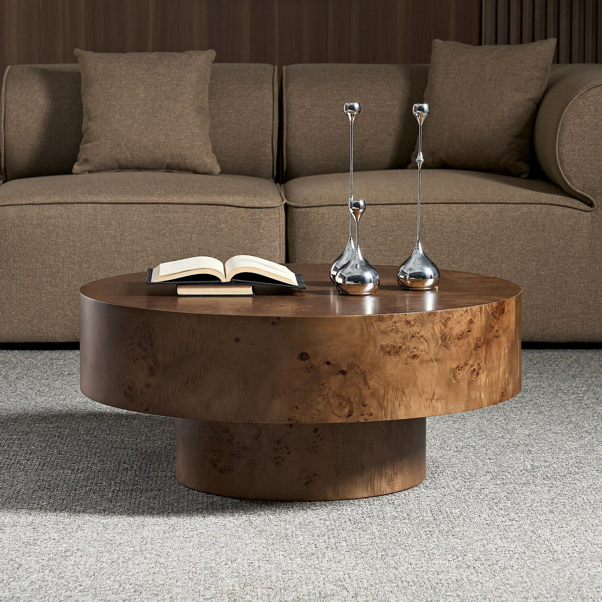31.49'' Burl Wood Veneer Round Coffee Table
