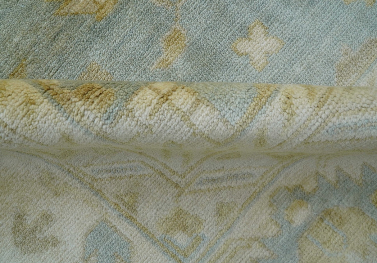 Beige And Blue Traditional Oushak Design 12x15 Hand Knotted Wool Rug