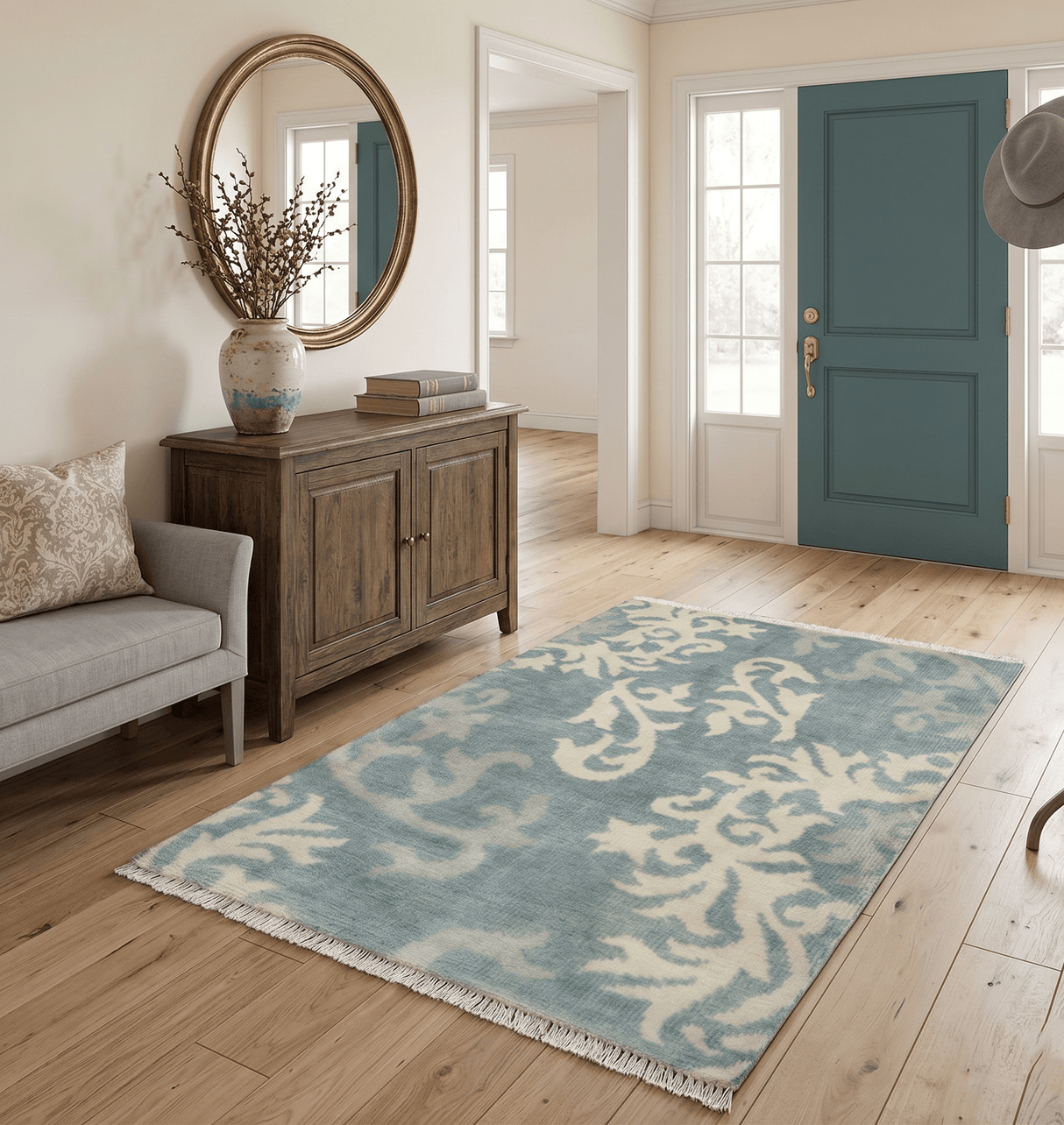 Beige and Gray 2x3 Hand Knotted Traditional Wool Rug
