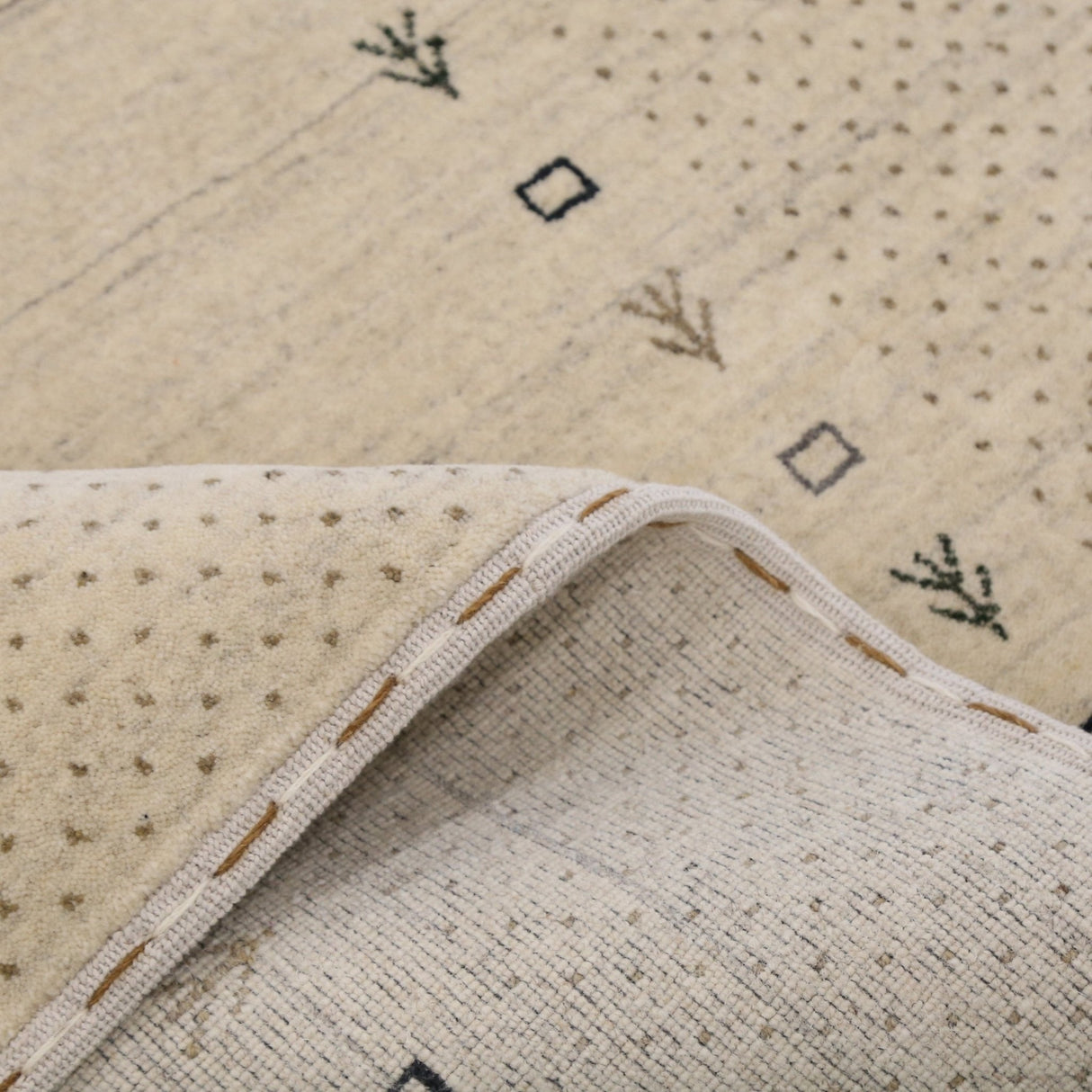 Beige Contemporary Gabbeh Border Design Hand Loomed Wool Rug