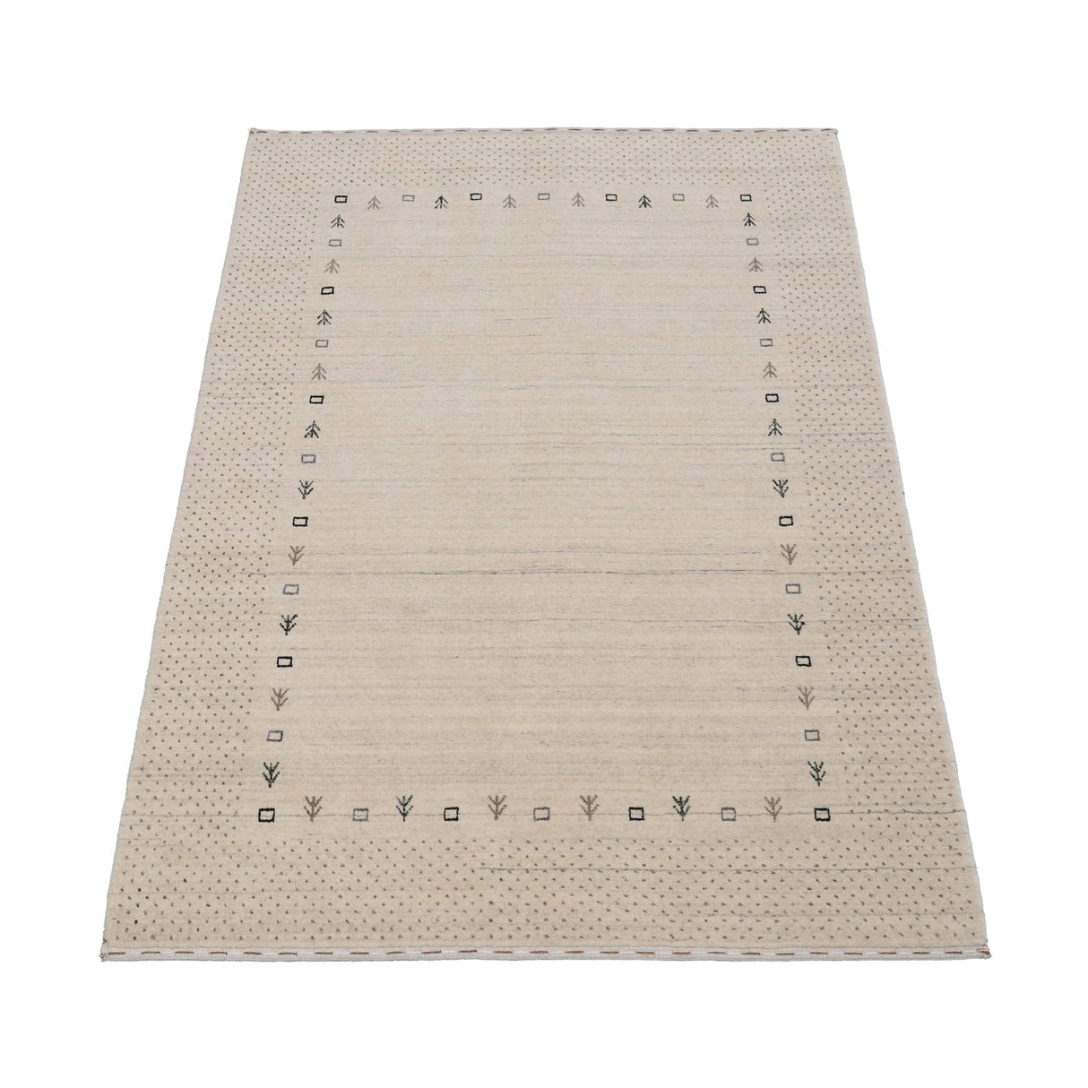 Beige Contemporary Gabbeh Border Design Hand Loomed Wool Rug