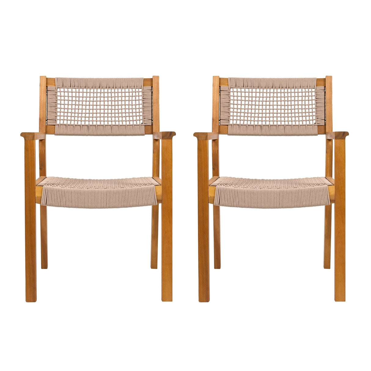 Belladom Wood and Rope Dining Chair with Open Back, Set of 2 - Dining Chairs