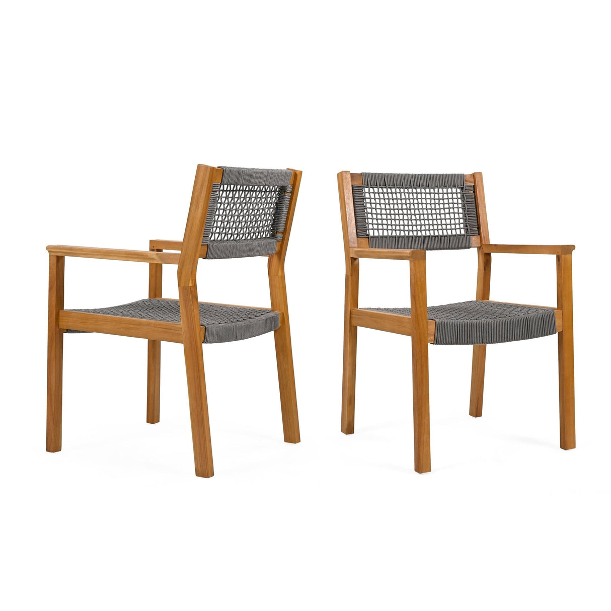 Belladom Wood and Rope Dining Chair with Open Back, Set of 2 - Dining Chairs