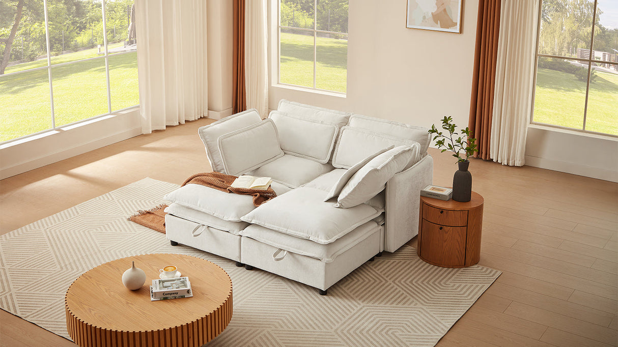 Double-Layer Cushion Modular Sofa 4-Seater with Storage Function