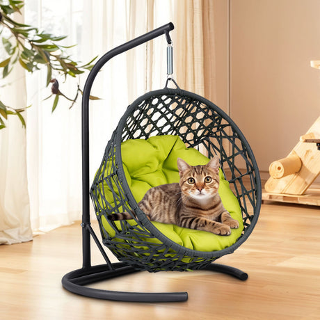 Cat-Swing-Bed-with-Stand-&-Cushion,-Green-Pet-Bed
