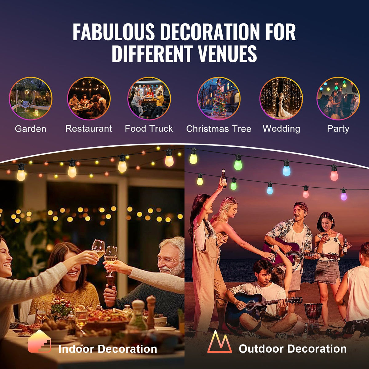 RGB Outdoor String Lights, 50FT with APP Control
