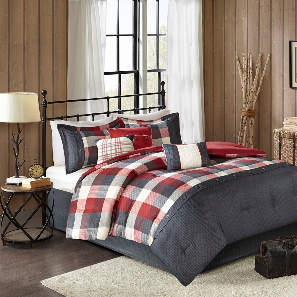 7 Piece Herringbone Comforter Set Red Queen