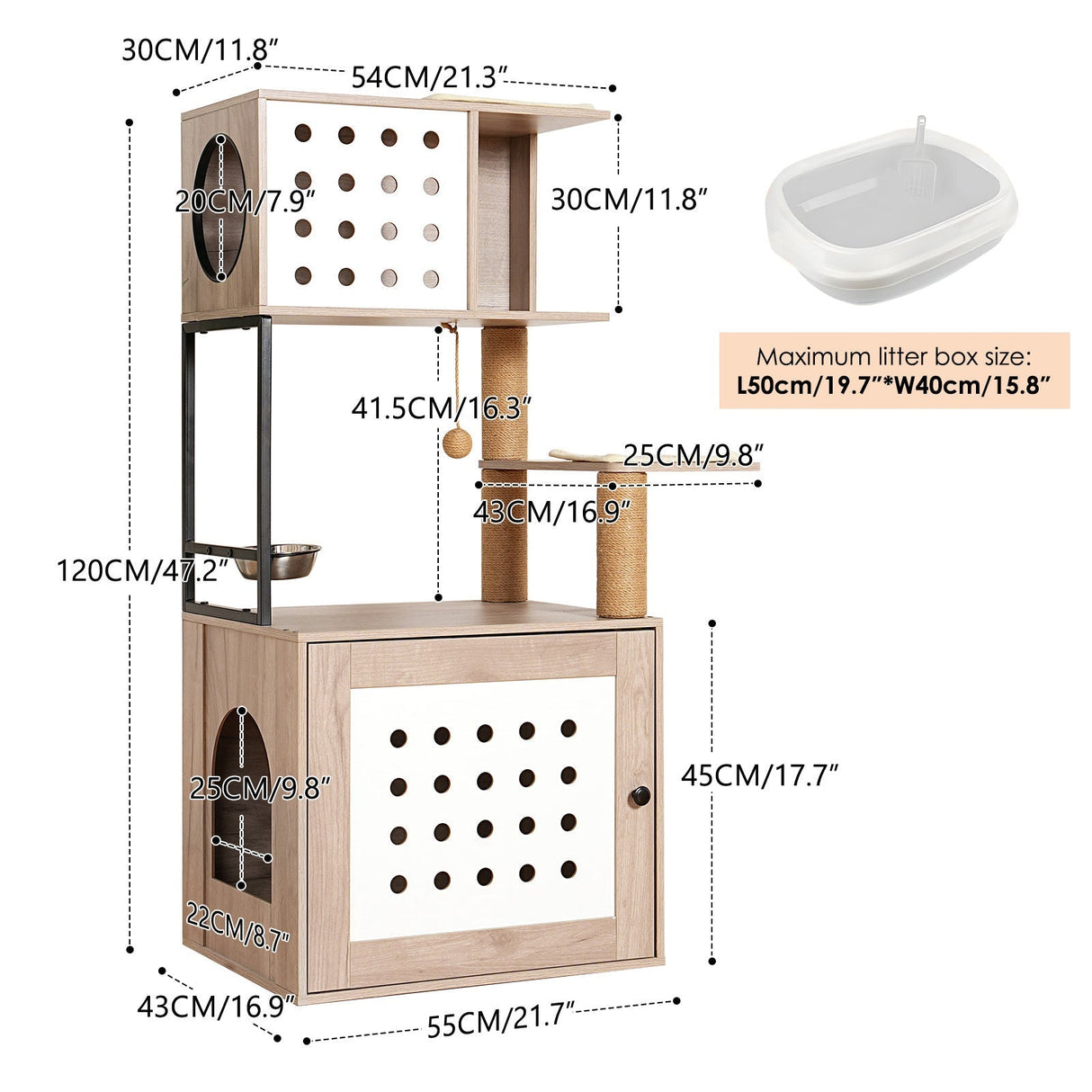 Cat Tree with Litter Box Enclosure and Large Hammock