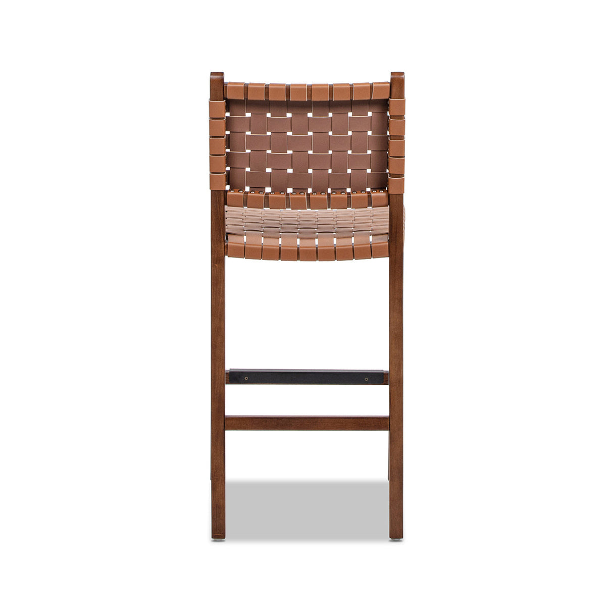 Andre 26' Woven Leather Counter Stool with Back, Pecan Brown Faux Leather