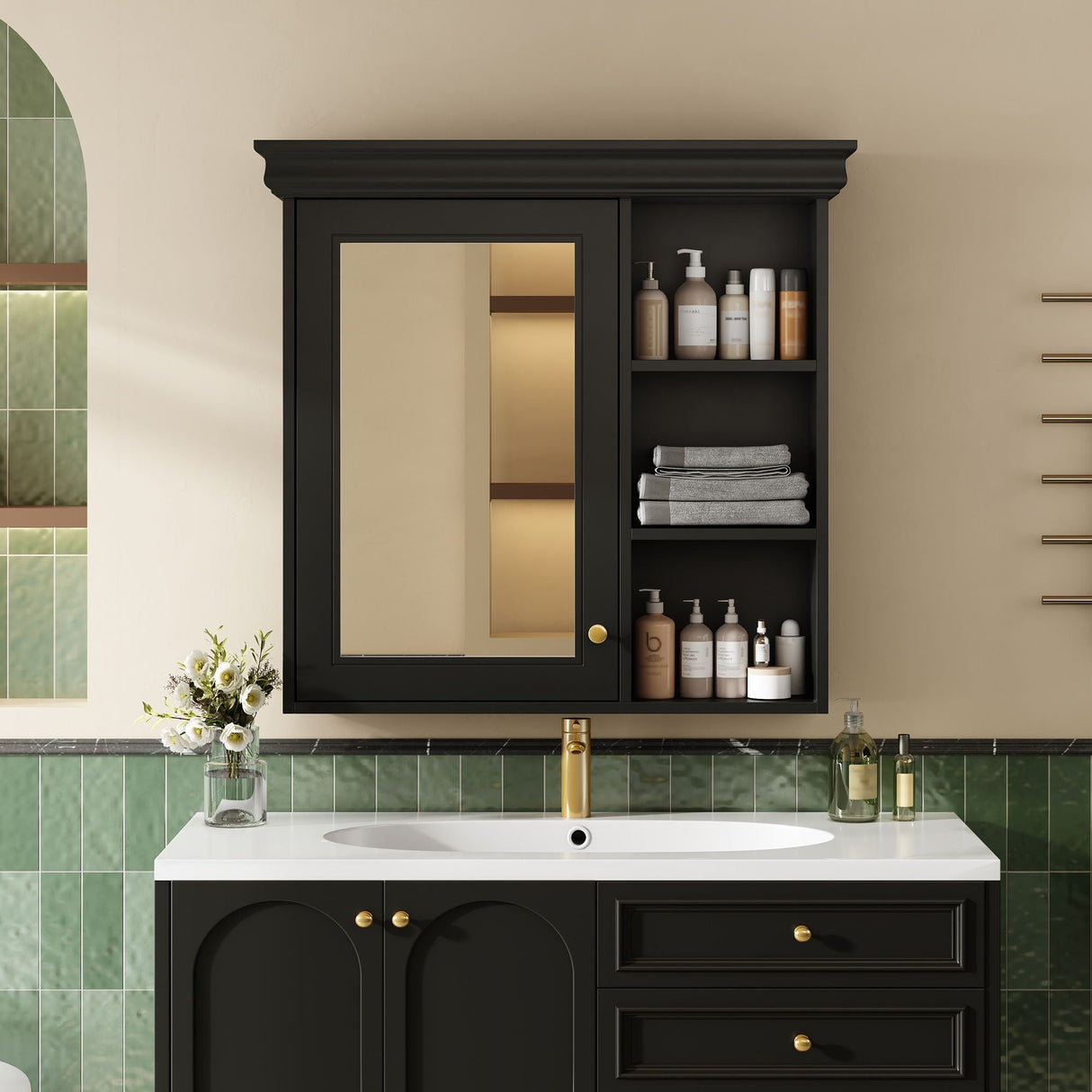 Wall Mounted Bathroom Medicine Cabinet with Mirror and Adjustable Storage