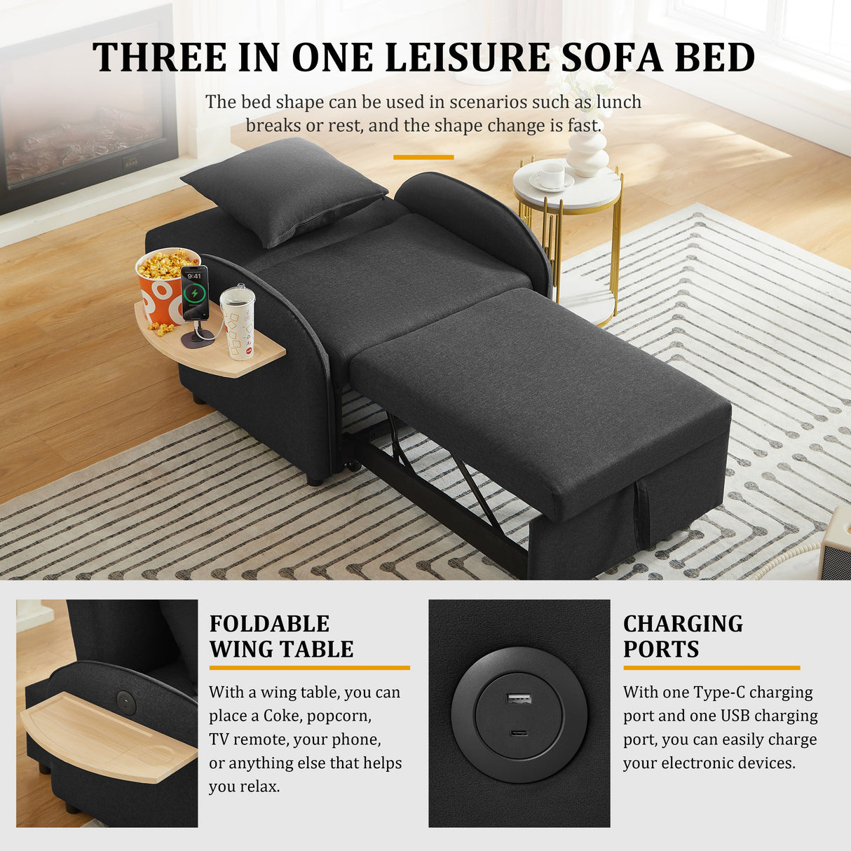 3-in-1 Convertible Sofa Chair Bed
