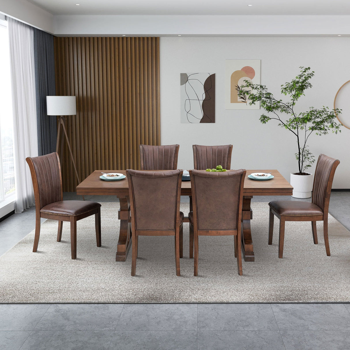 78.74" Rectangular Rubber Wood Dining Table for 6-8 in Oak