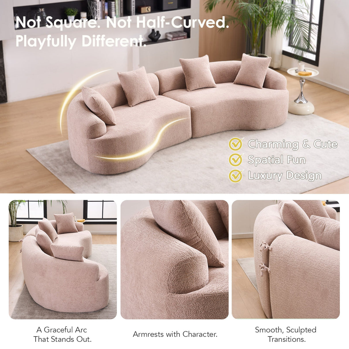 LY-025 Modular Sleeper Sectional Sofa, 4-Seater with Wood Grain Chenille Fabric