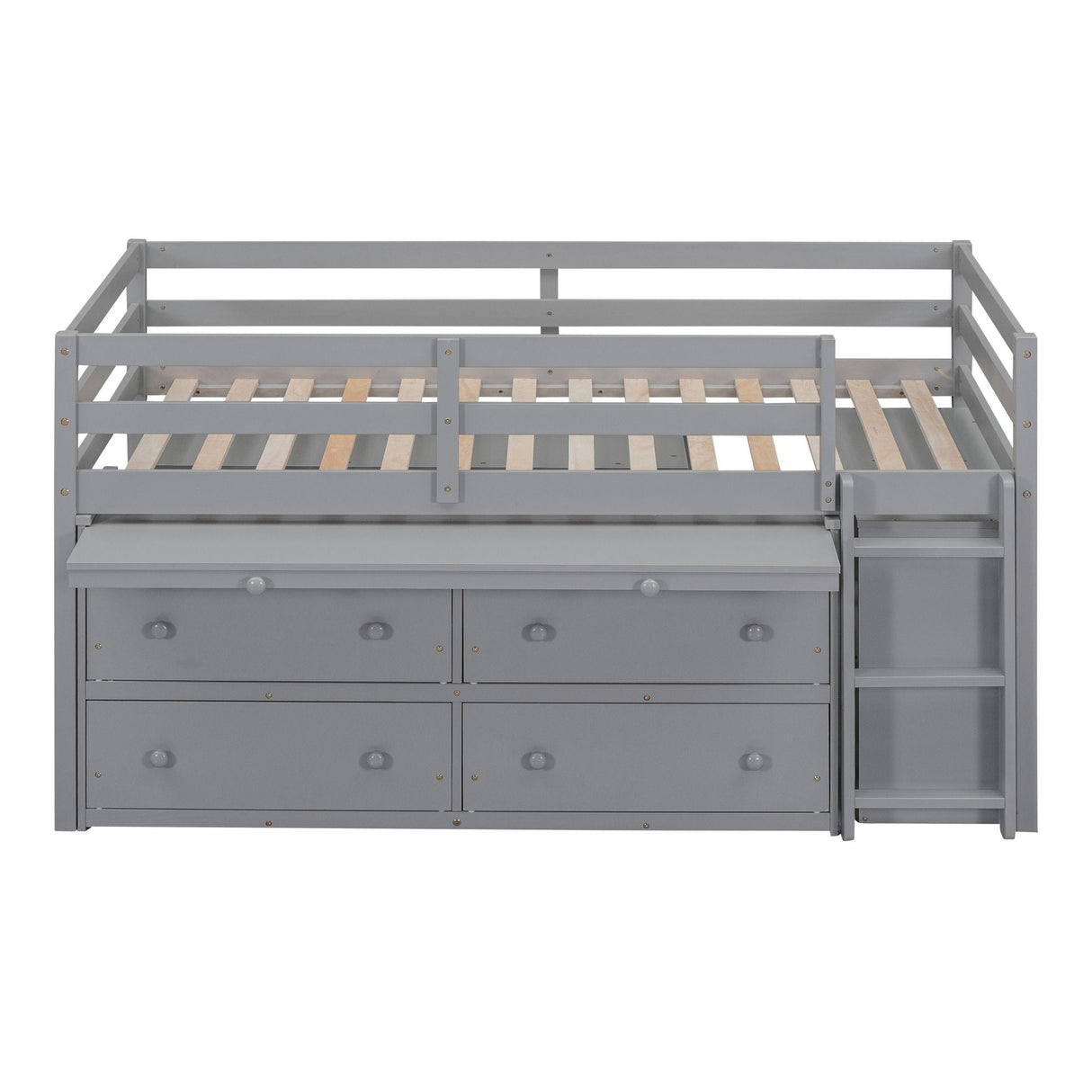 Loft Bed With Retractable Writing Desk And 4 Drawers, With Lateral Portable Desk And Shelves