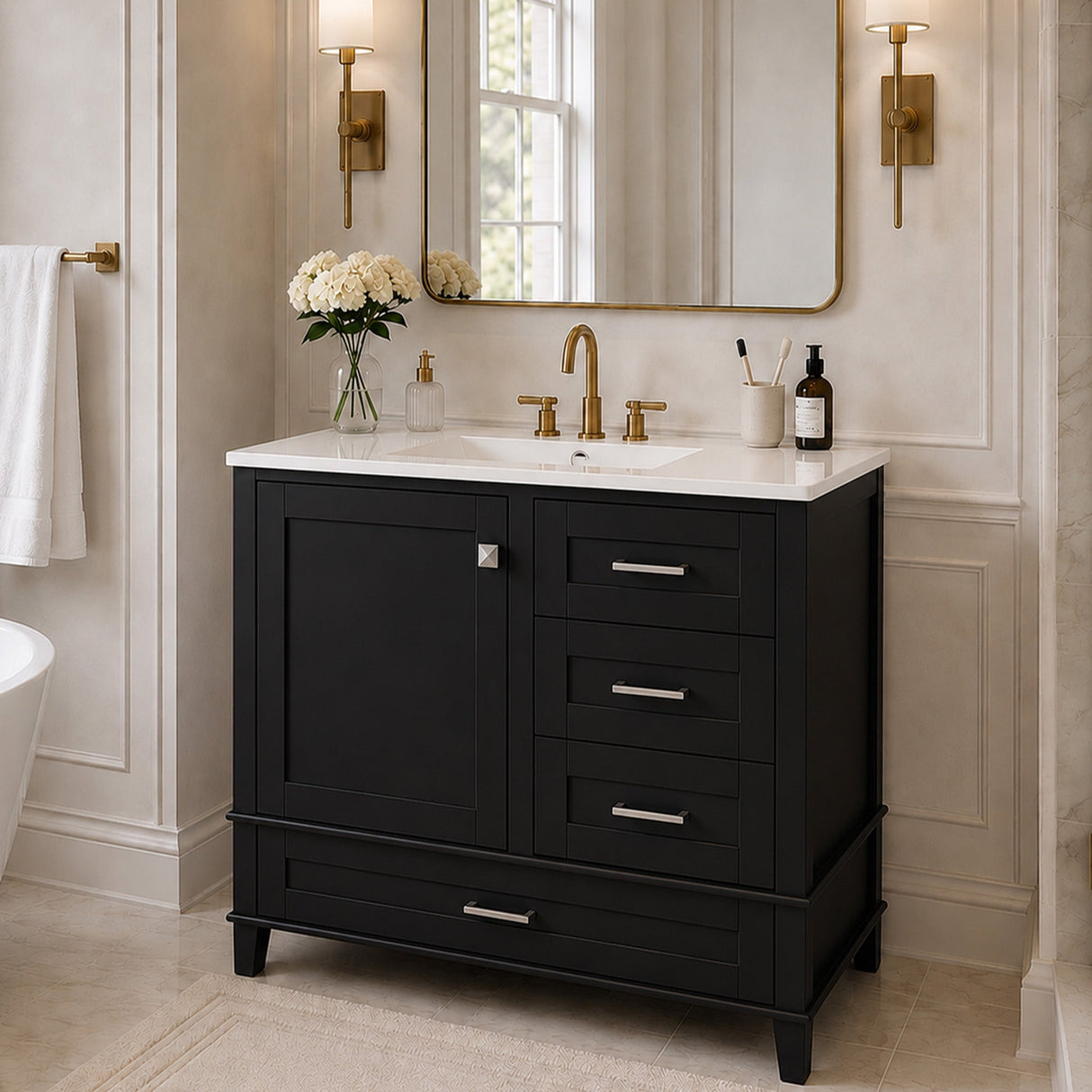 36" Black Bathroom Vanity Cabinet