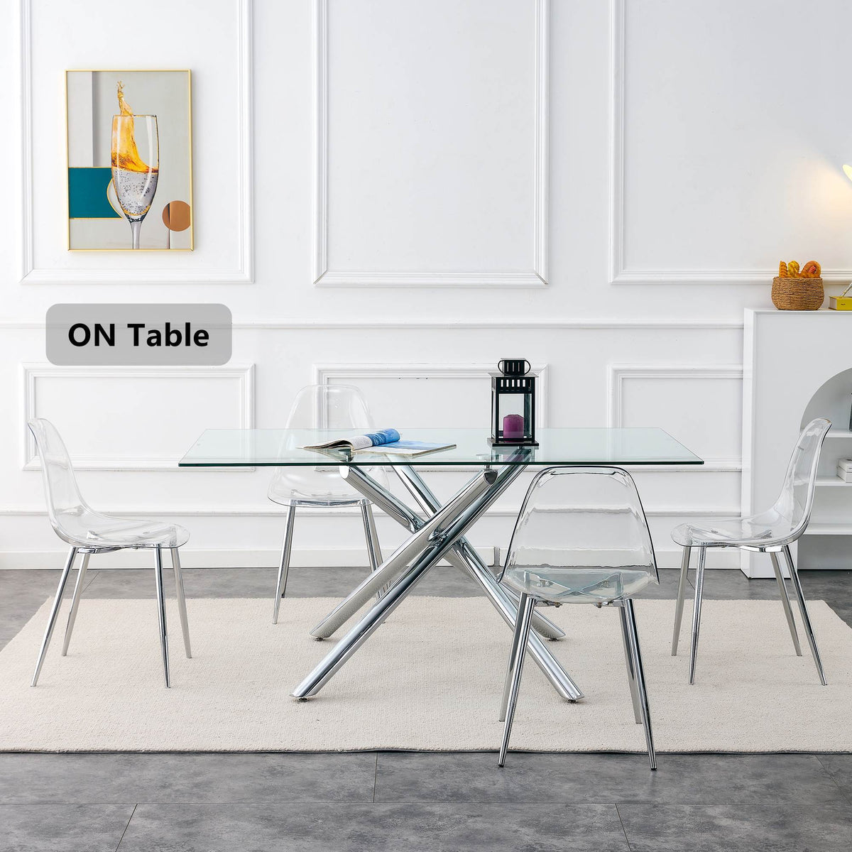 Modern Minimalist Transparent Dining Chair Set with Ergonomic PET Seat - Clear/Silver
