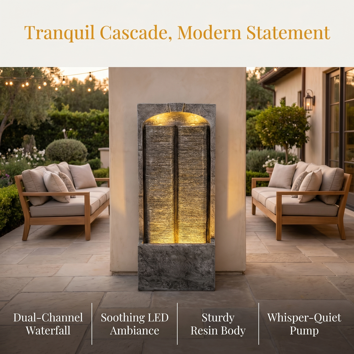 Cascading LED Outdoor Water Fountain - 39" H