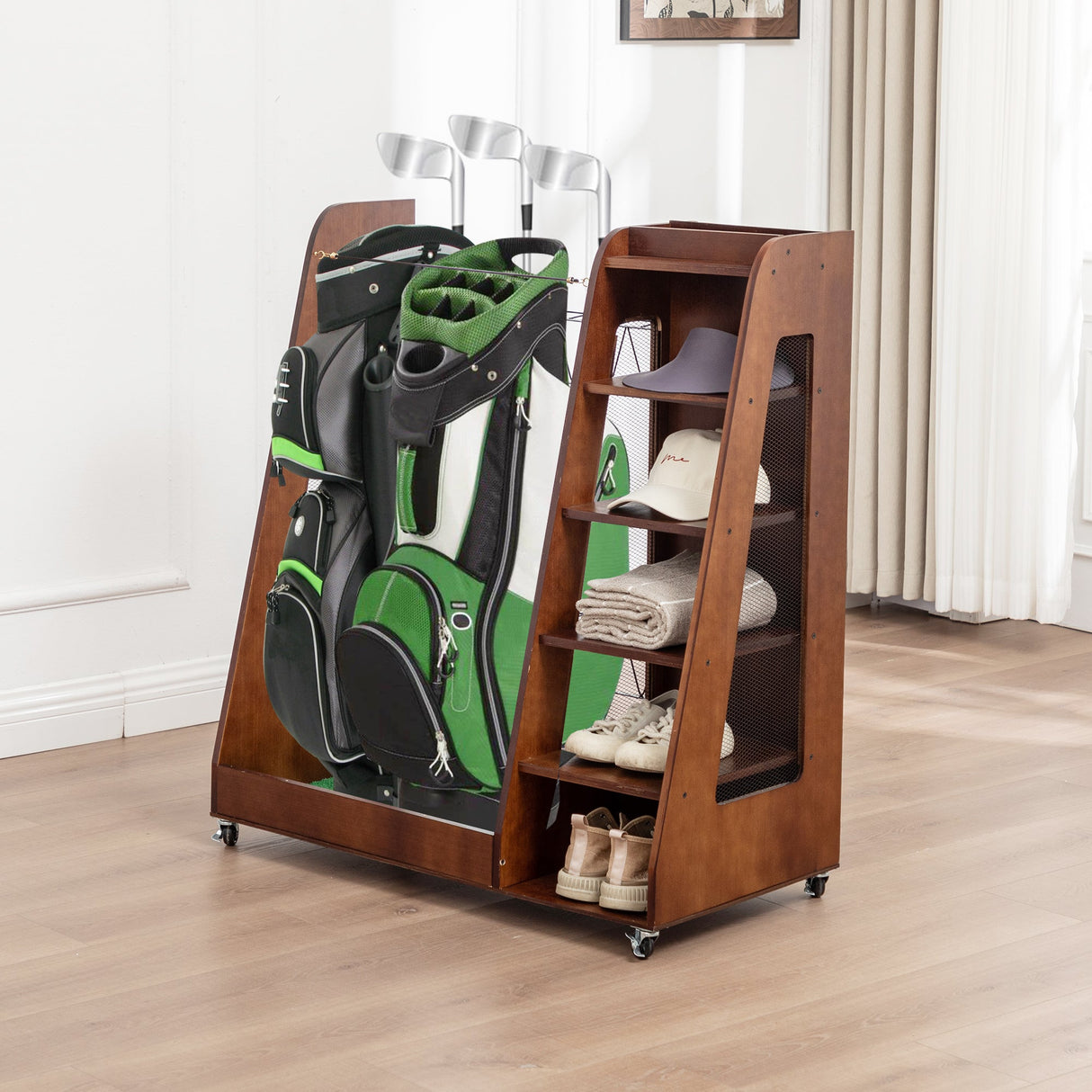 Premium Wooden Golf Bag Organizer for Garage