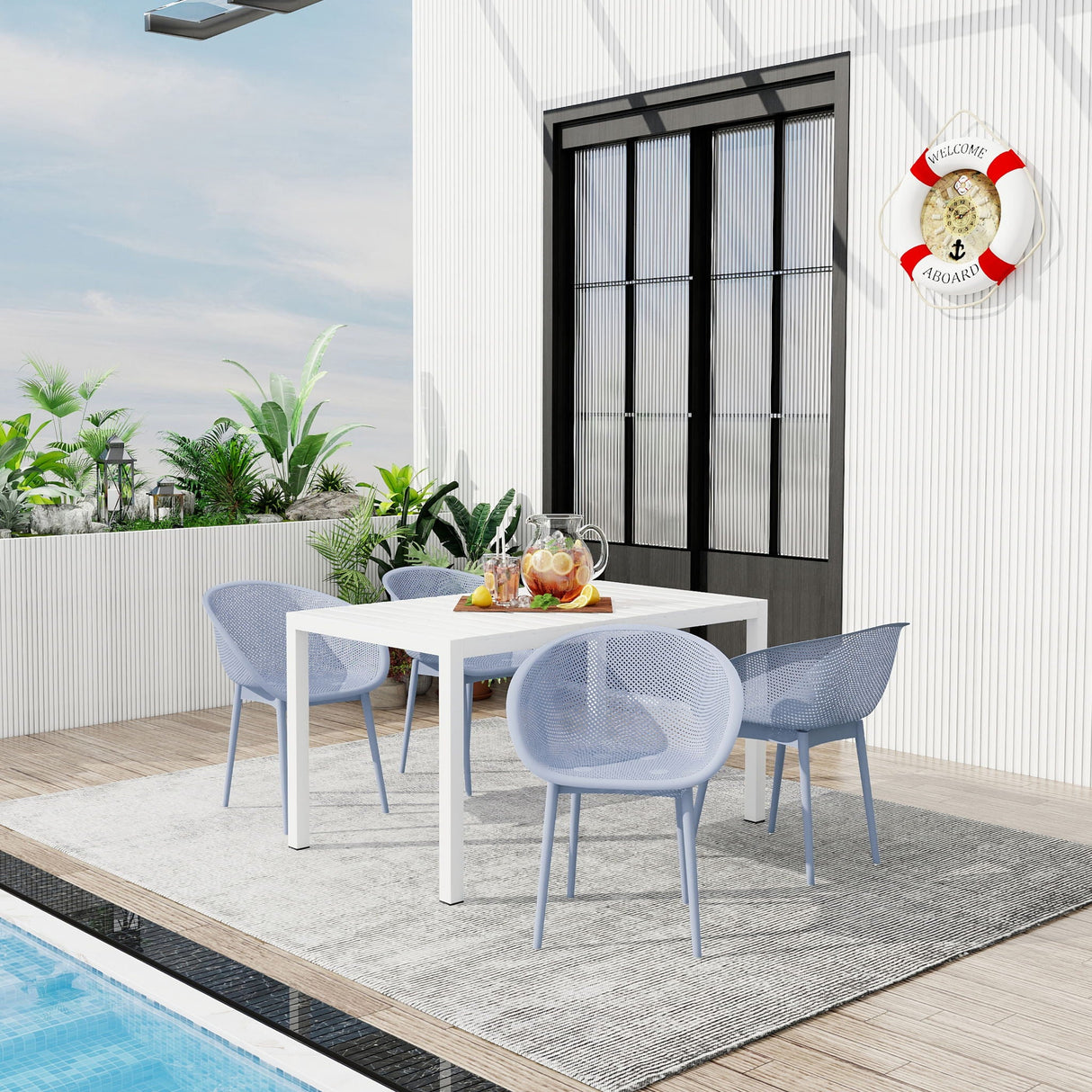 4 Pack Lounge Chair Set With Long Table