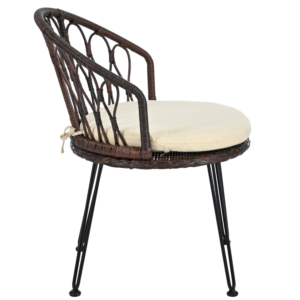 U_STYLE Outdoor Leisure Set, 2 Rattan Single Chairs with Glass Round Table