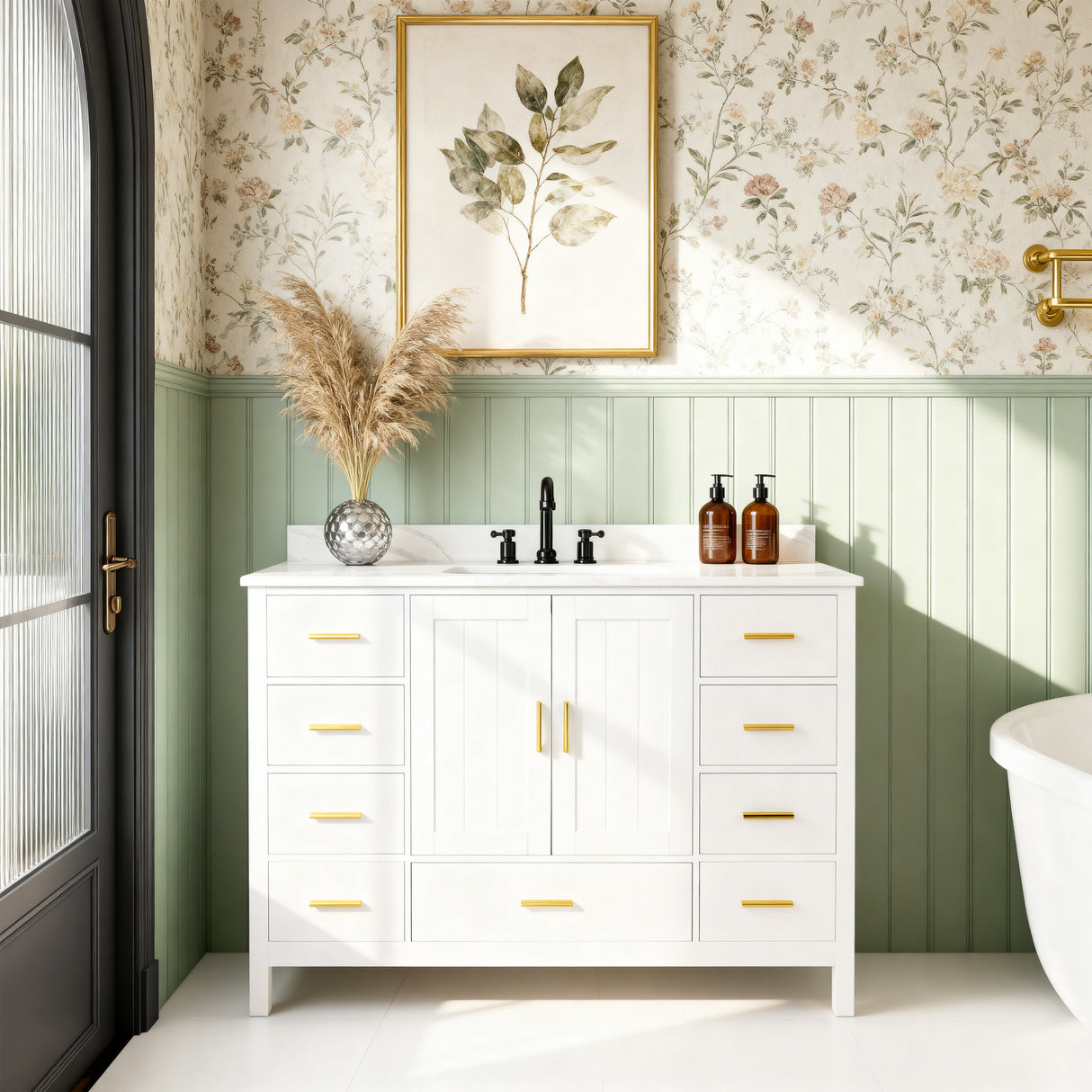 48" Modern Solid Wood Bathroom Vanity with Sink, 49" Carrara