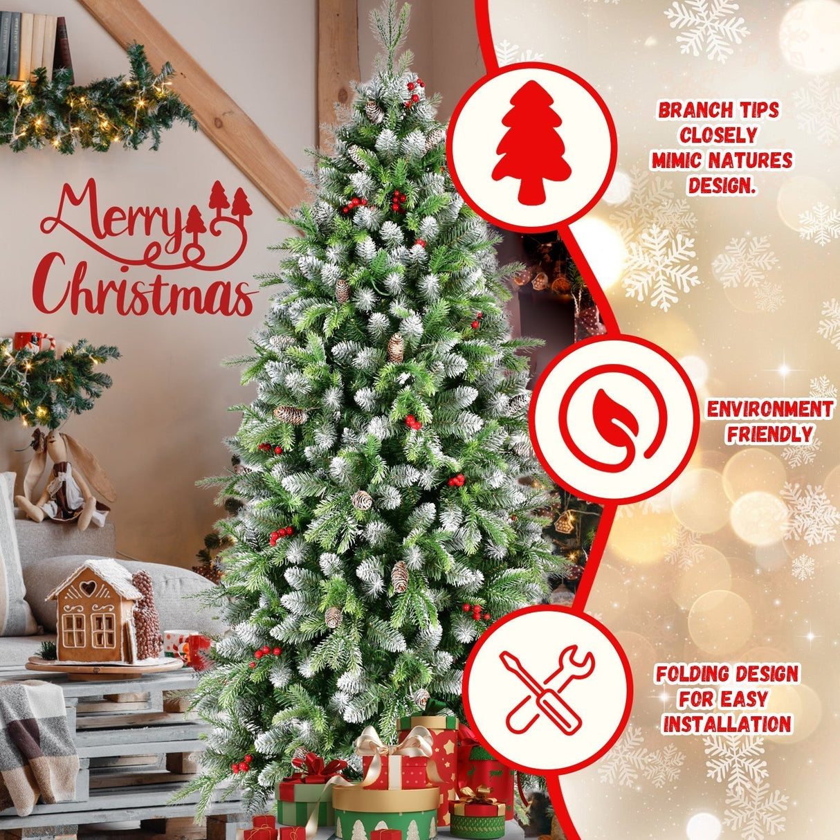6ft Pre-Lit Artificial Christmas Tree with 380 Warm White LED Lights