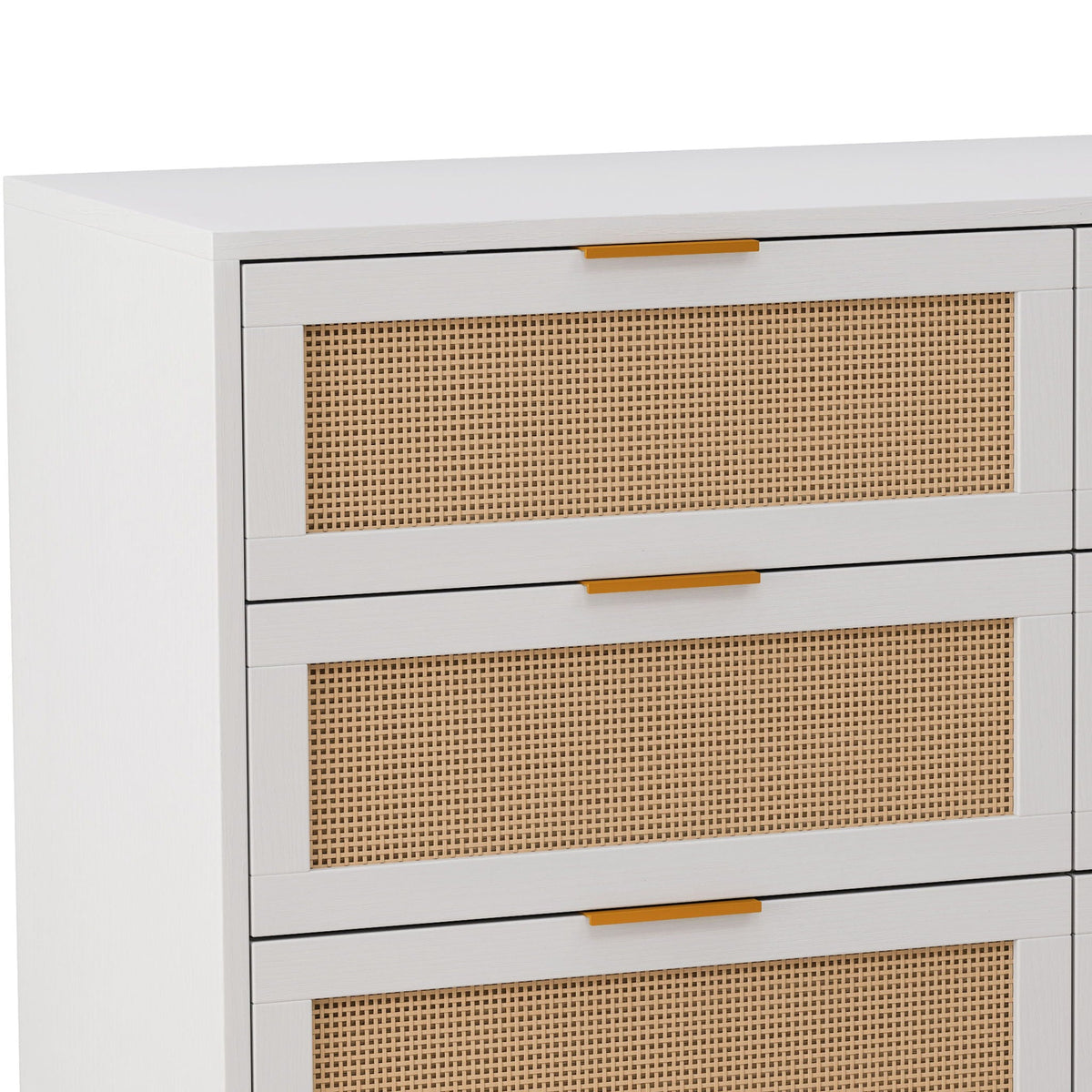 6 Drawer Storage Cabinet with Modern Rattan Drawers - Light Brown, Black, or White