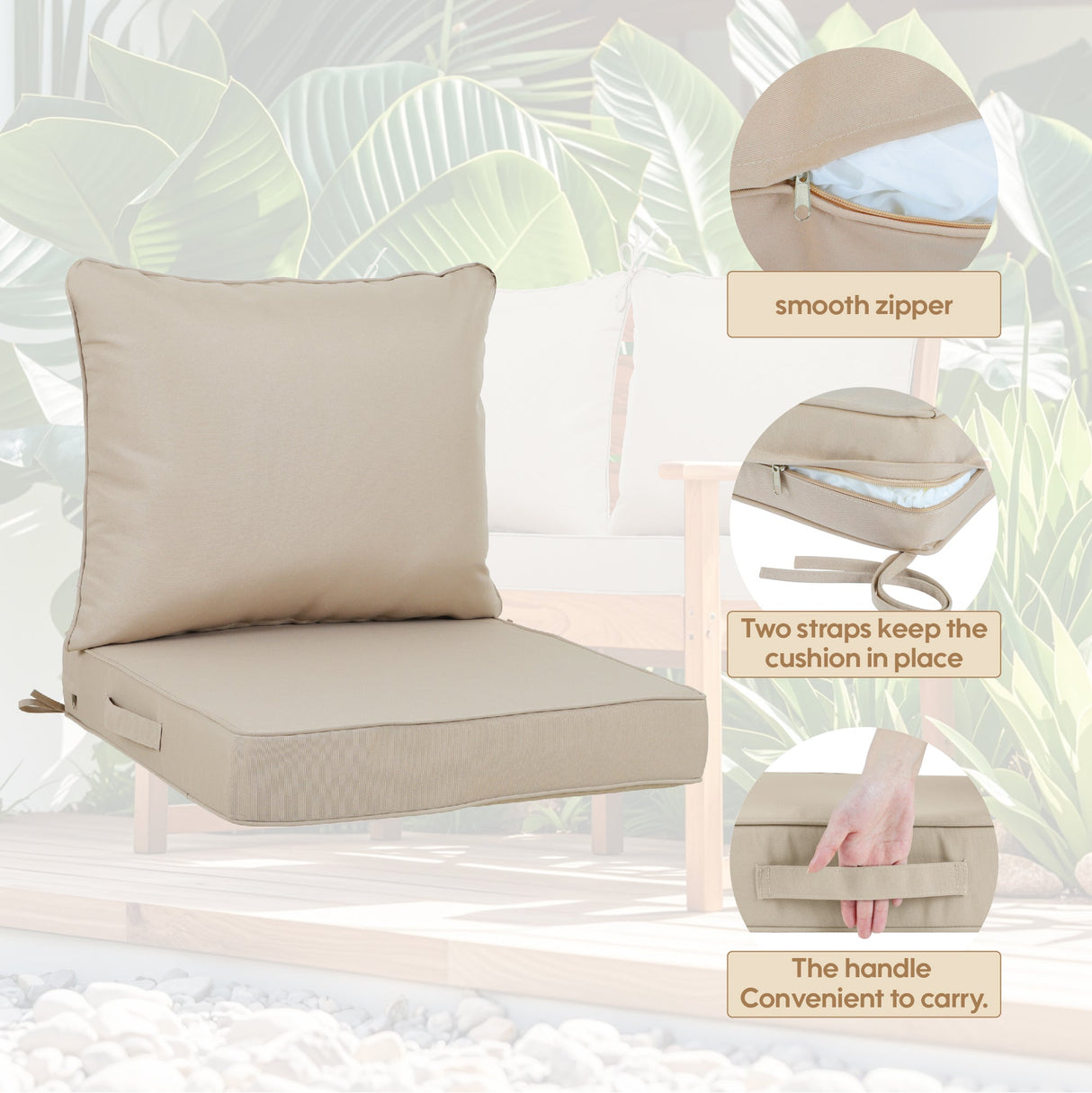 24x24 Inch Outdoor Deep Seat Cushion Set - Beige